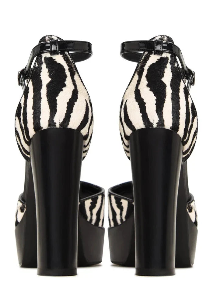 Charm Block Heel Sandals - Zebra