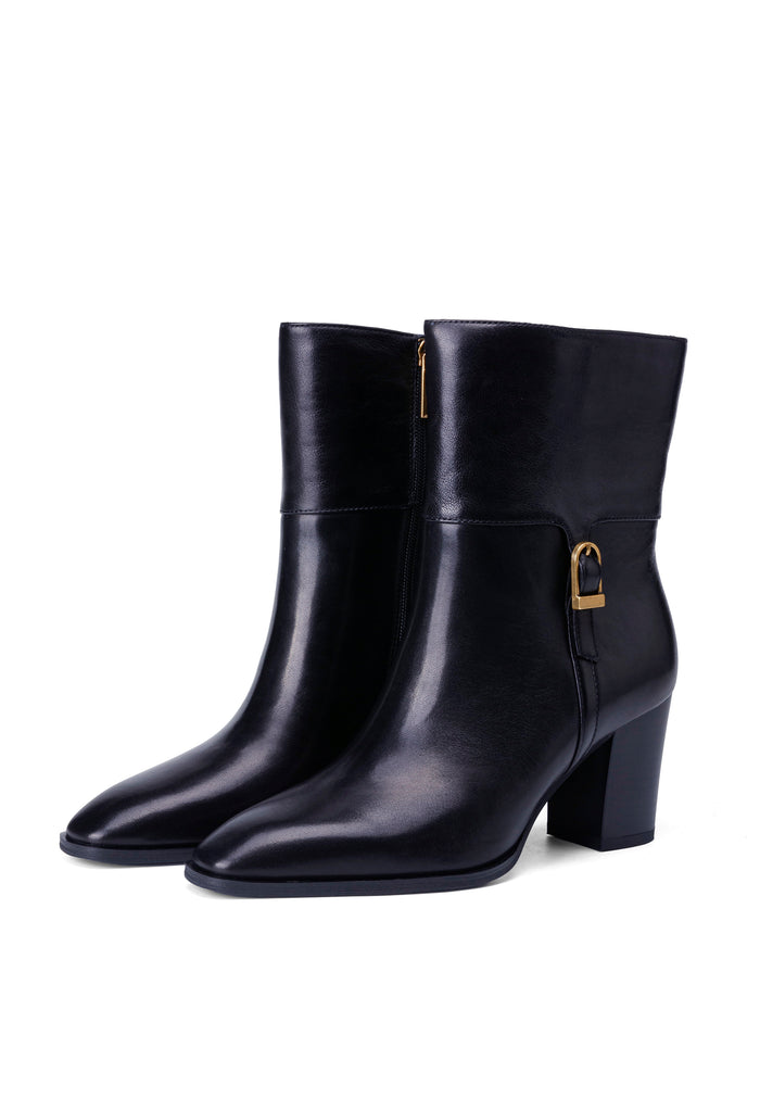 Chic Block Heel Ankle Boots - Black