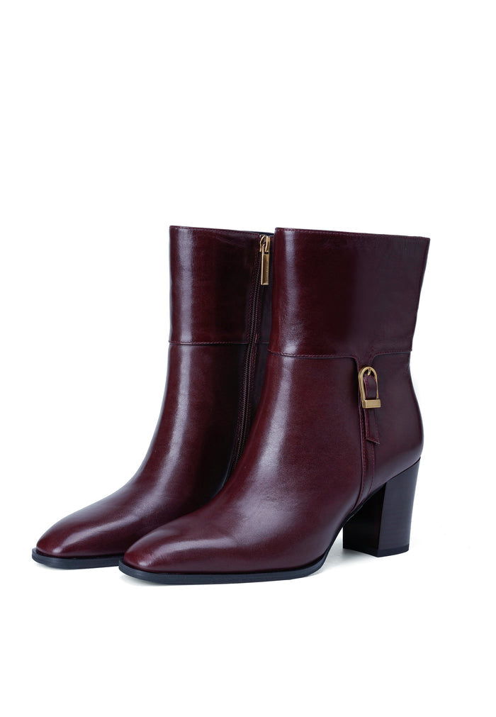 Chic Block Heel Ankle Boots - Bordeaux