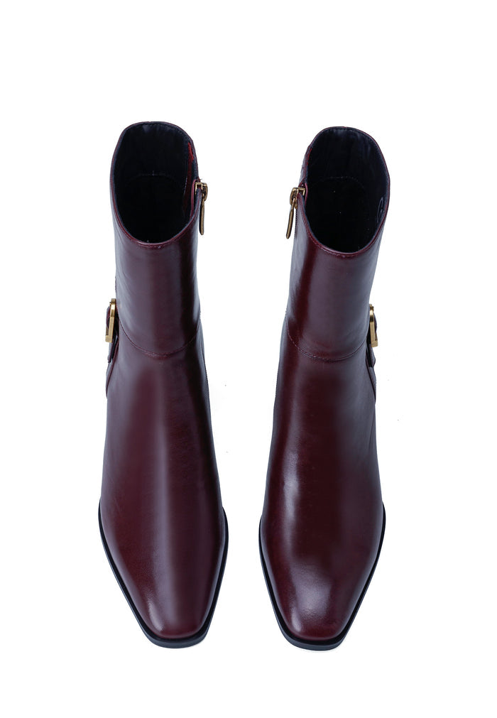 Chic Block Heel Ankle Boots - Bordeaux