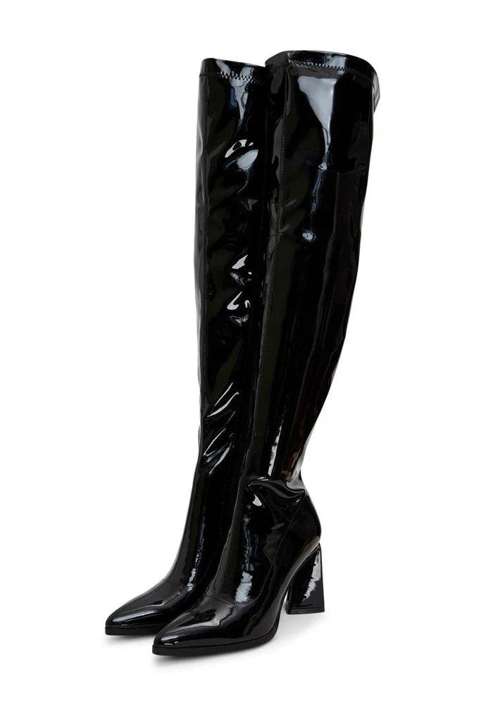 A stylish and comfortable pair of black over-the-knee boots for women, perfect for a fashionable and chic look.