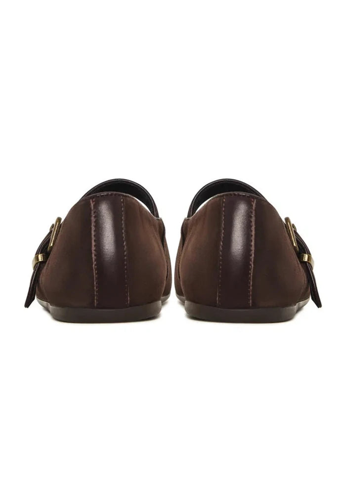 A pair of chic women's Mary Jane flats in brown, perfect for adding a fashionable touch to any outfit.