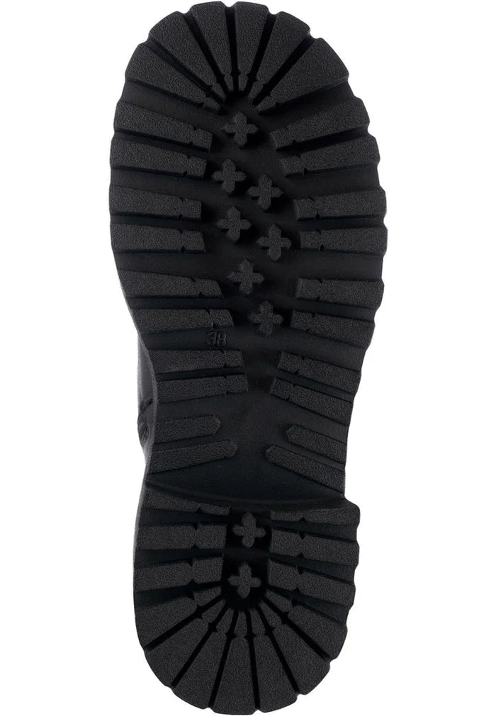 A stylish pair of chunky leather lace-up combat boots perfect for any edgy look.