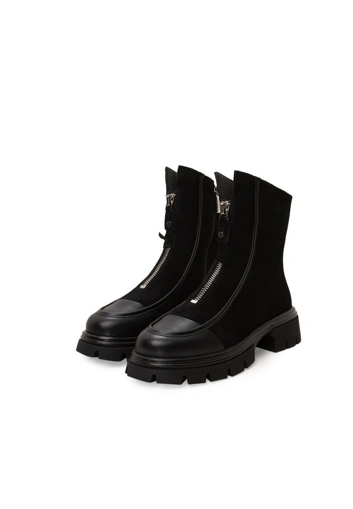 Chunky Zip Ankle Boots – Black