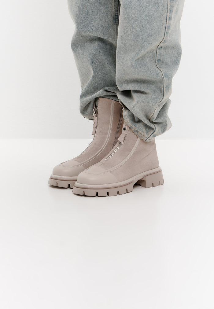 Chunky Zip Ankle Boots – Ivory
