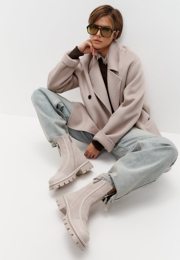 Chunky Zip Ankle Boots – Ivory