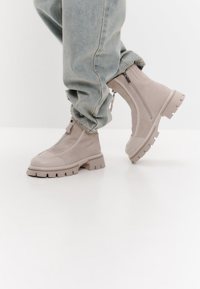 Chunky Zip Ankle Boots – Ivory