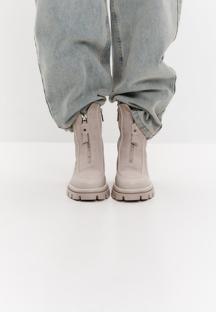 Chunky Zip Ankle Boots – Ivory