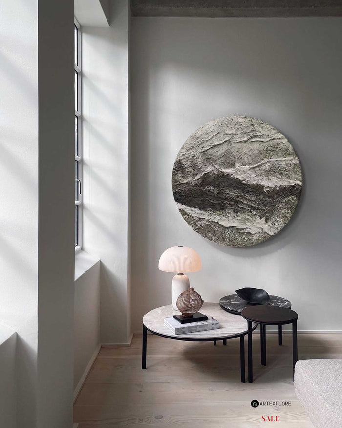 Modern Black Circular Wall Art Textured Wall Art Black Abstract Art Paintings Wabi-sabi Painting