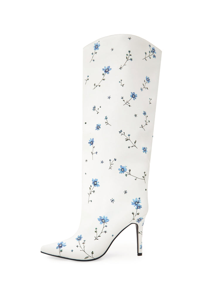 Classic Floral Stiletto Boots - White