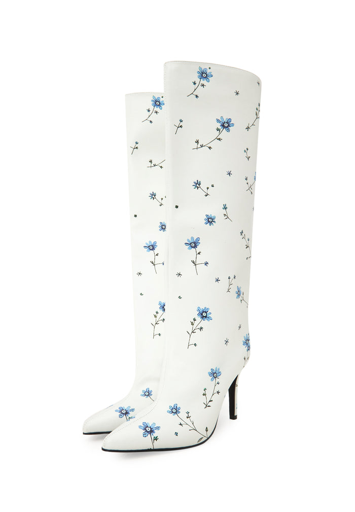 Classic Floral Stiletto Boots - White
