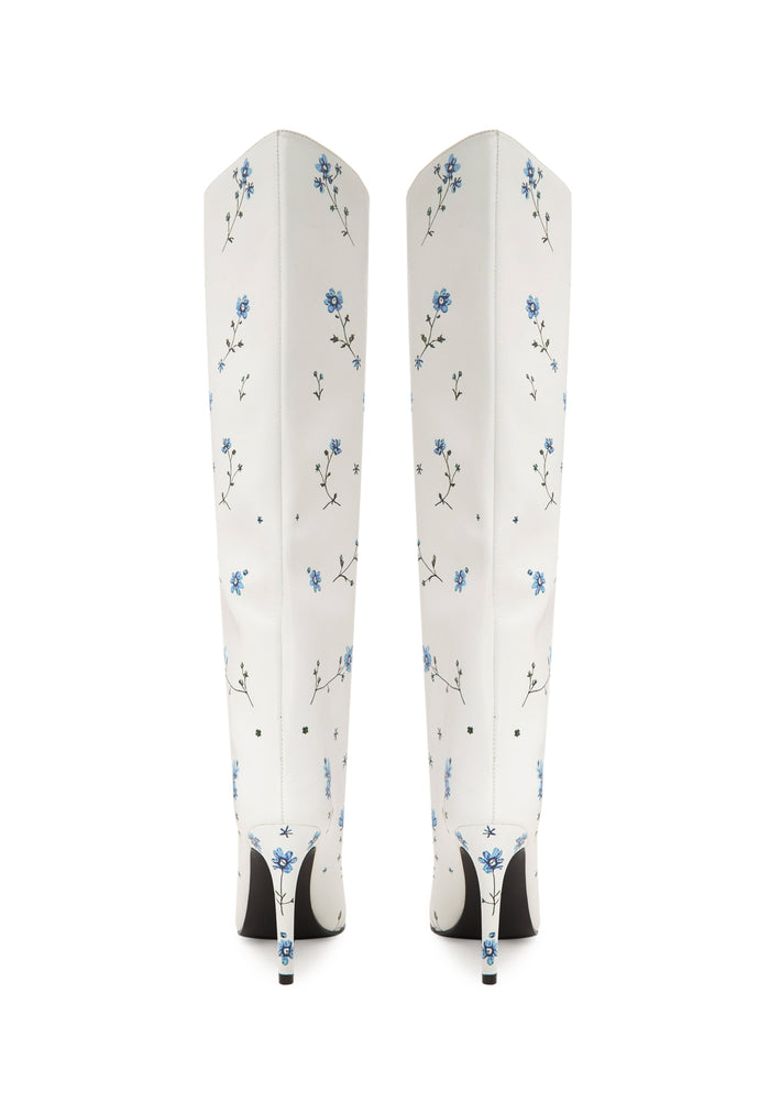 Classic Floral Stiletto Boots - White