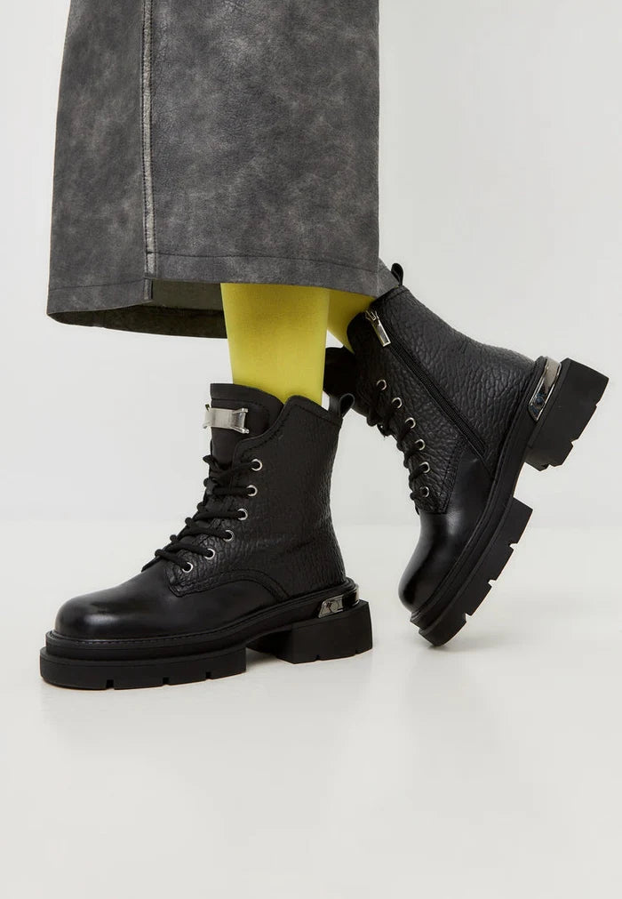 Classic Leather Platform Ankle Boots Luna - Black