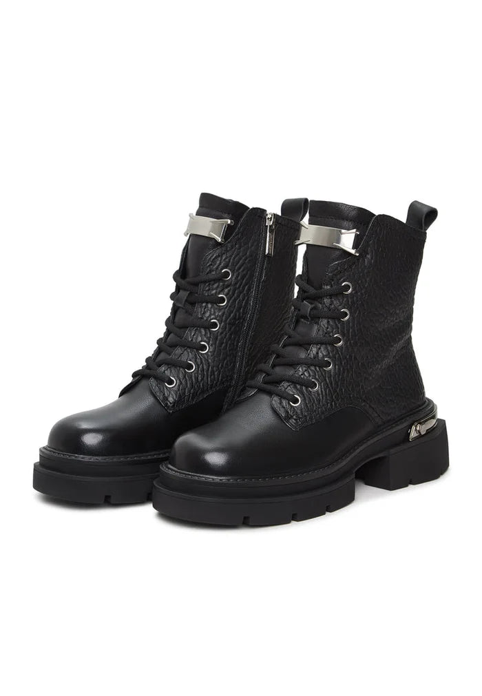 Classic Leather Platform Ankle Boots Luna - Black