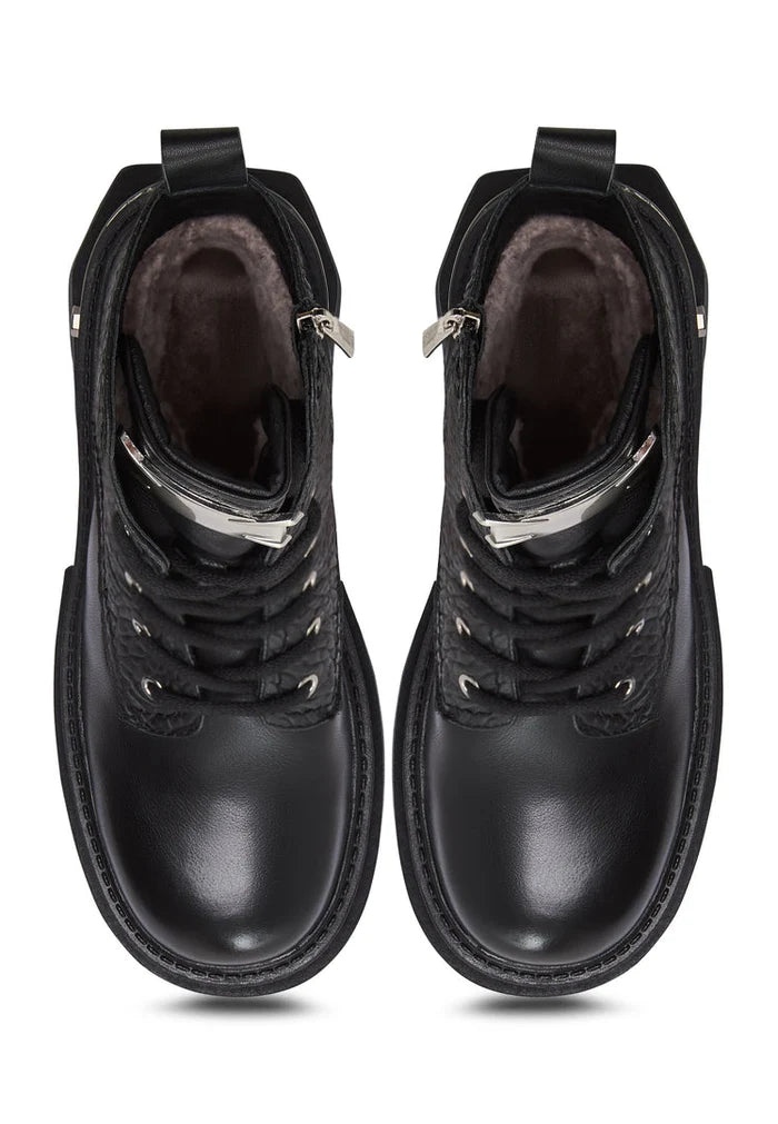 Classic Leather Platform Ankle Boots Luna - Black