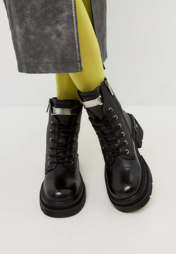 Classic Leather Platform Ankle Boots Luna - Black