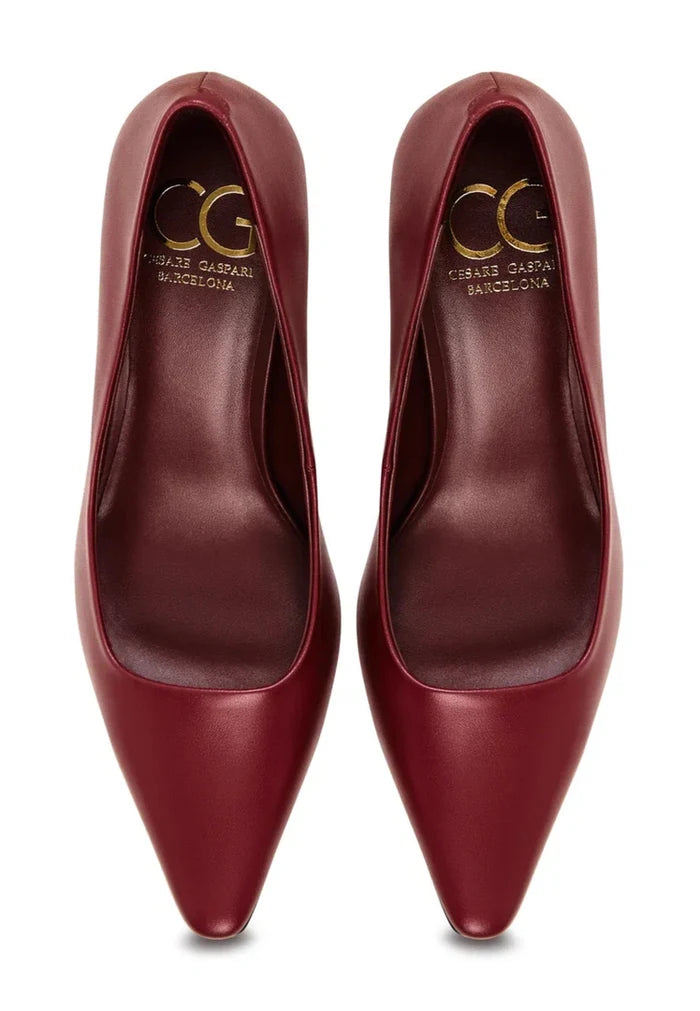 A stylish pair of Bordeaux leather pumps, the perfect classic heels for any outfit, from a designer footwear brand.