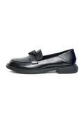 A stylish pair of black slip-on loafers for men, the epitome of classic and comfortable footwear.