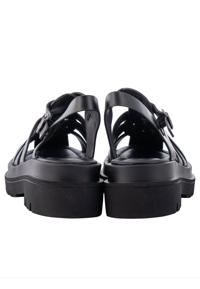 Closed-Toe Woven Leather Platform Sandals – Black