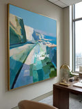 Modern Blue Texture Coastal Wall Art Blue Coastal Landscape Oil Painting for Home Decor, ArtExplore