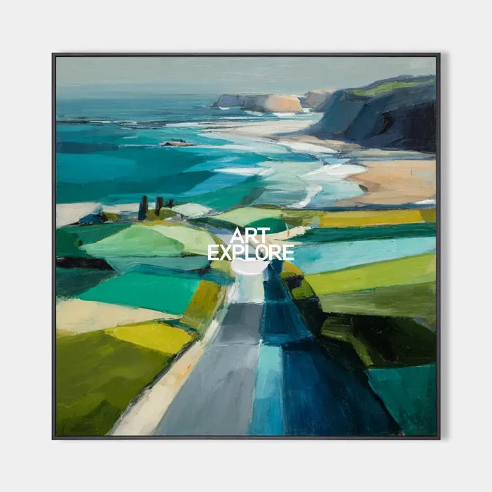 Blue Coastal Wall Art Large Blue Abstract Coastal Landscape Oil Painting For Living Room, ArtExplore
