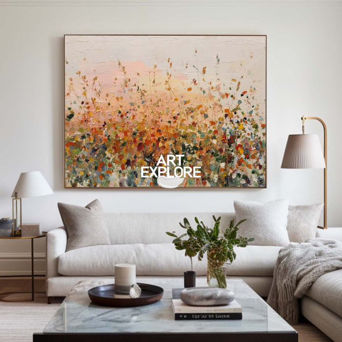 Golden Autumn Field: Oversized Horizontal Nature Canvas Art