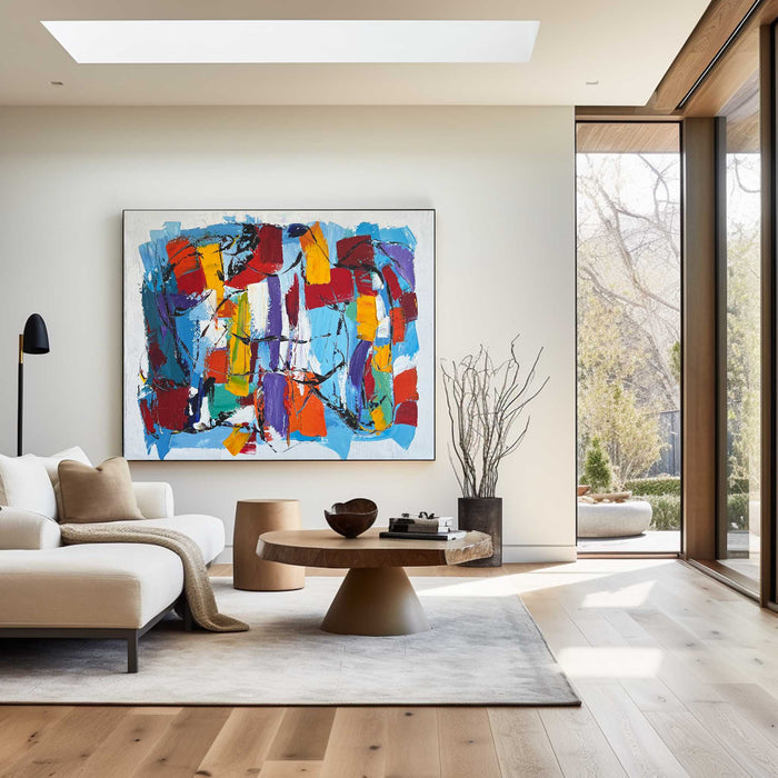 Colorful Abstract Art Large Modern Interior Canvas Art Long Horizontal Wall Art For Home Decor