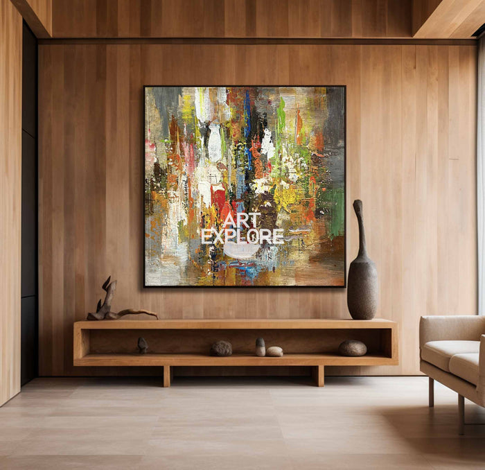 Colorful Abstract Wall Art, Rich Textured Canvas Art, Modern Large Acrylic Painting For Sale
