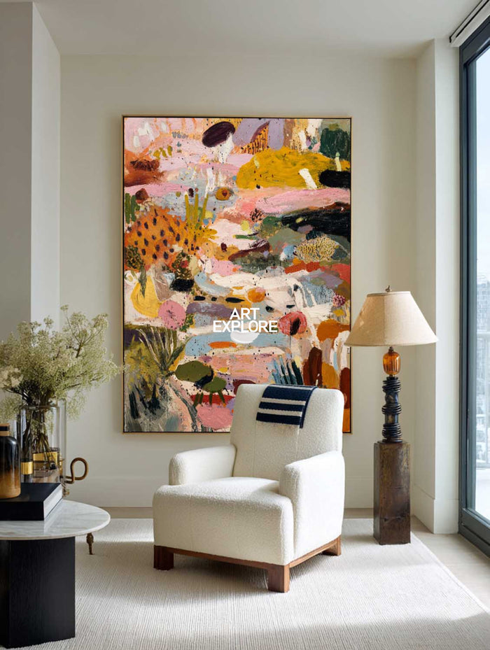 Original Pink Abstract Expressionist Painting For Modern Living Room Decor