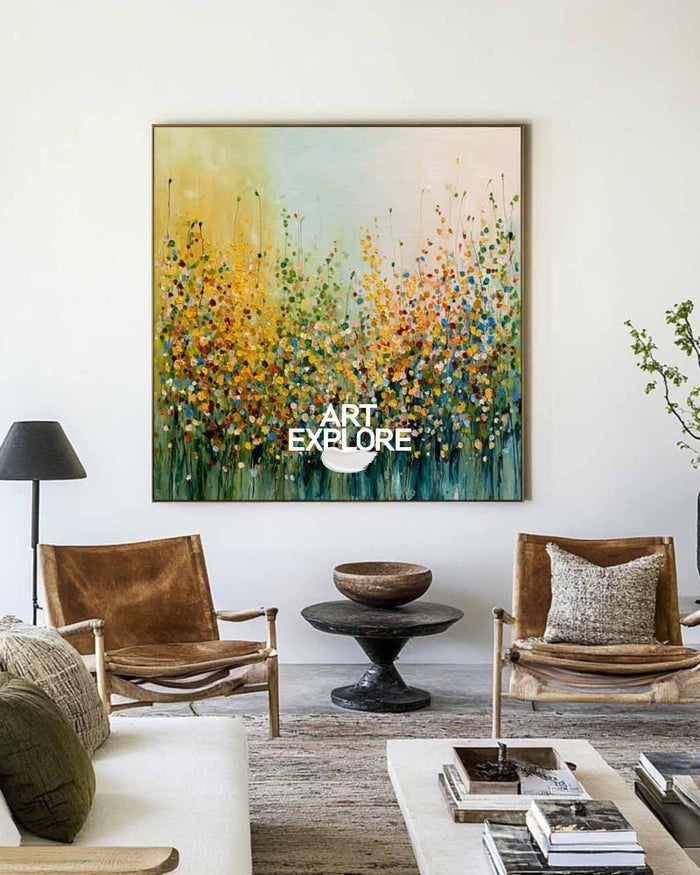 Luminous Garden: Ready to Hang Square Colorful Dot Painting