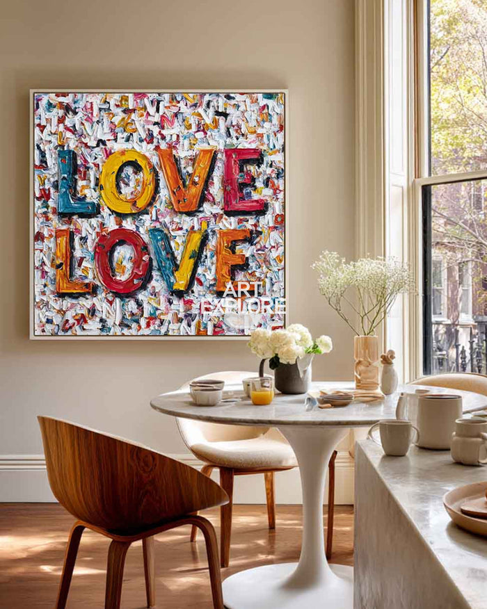 Large Vibrant Love Art - Square Minimalist Handmade Textured Canvas | ArtExplore