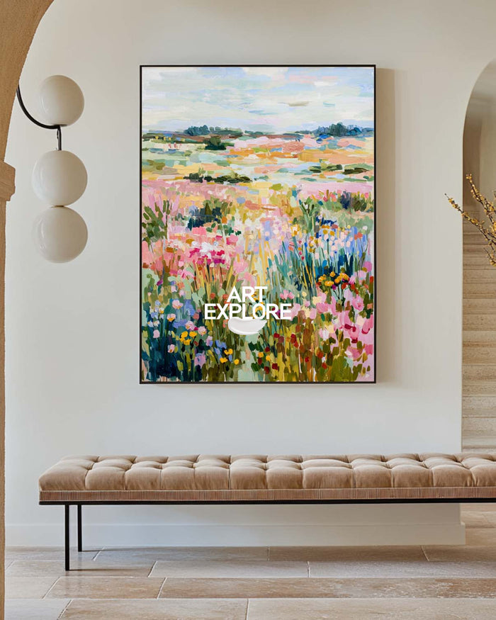 Soft Petals & Blue Skies | Handmade Impressionist Meadow Artwork