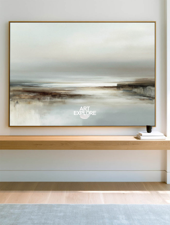 Abstract Grey Seascape Art Horizontal Canvas Painting For Modern Living Room Decor