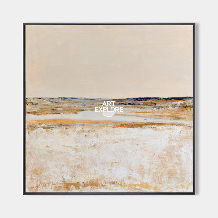 Abstract Horizon Landscape Canvas Painting In Beige And Brown Tones