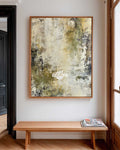 Neutral Abstract Masterpiece In Olive And Cream For Quiet Luxury Interior Styling