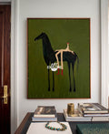 Minimalist Horse Painting Green Abstract Folk Art Canvas For Modern Home Decor