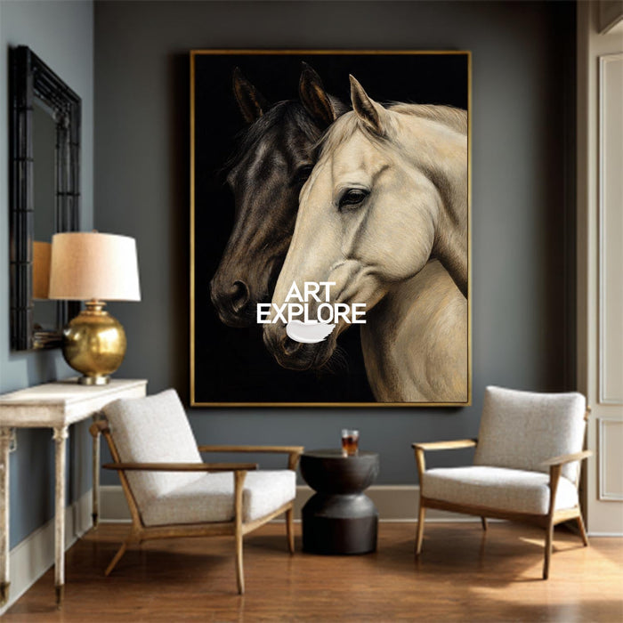 Textured Linen Canvas Horse Portrait Hand Painted Oil Art With Gold Frame Option