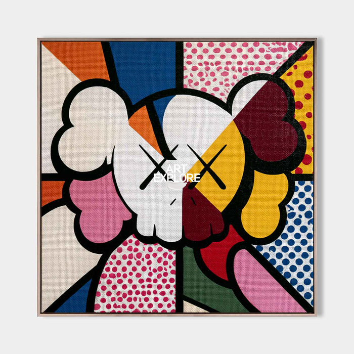 Colorful Pop Art Character Canvas Painting With Dots And Geometric Shapes