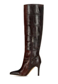 Croc-Embossed Leather Knee-High Boots