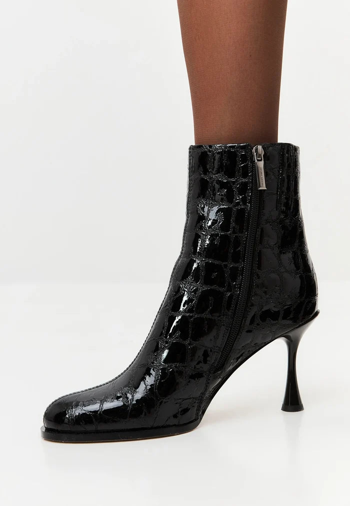 Croc Noir Stiletto Ankle Boots