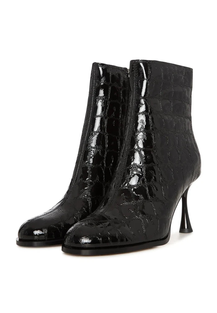 Croc Noir Stiletto Ankle Boots