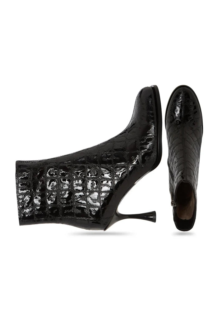 Croc Noir Stiletto Ankle Boots