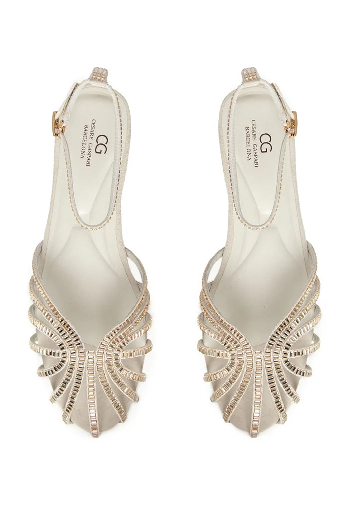 Crystal Arc Flat Sandals – Silver