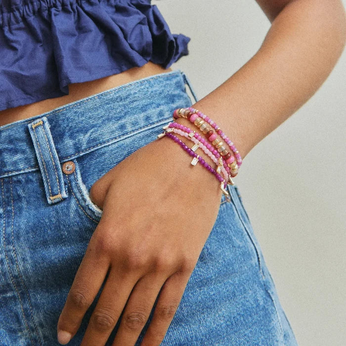 Crystal Beaded Bracelet - Magenta