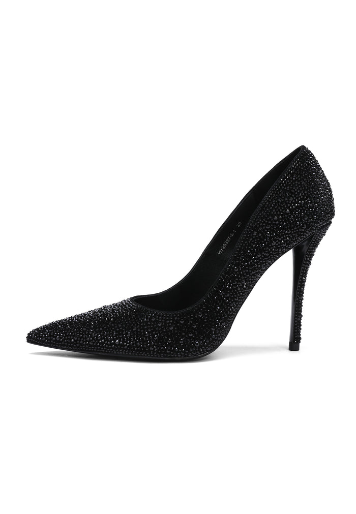 Crystal Stiletto Pumps - Black