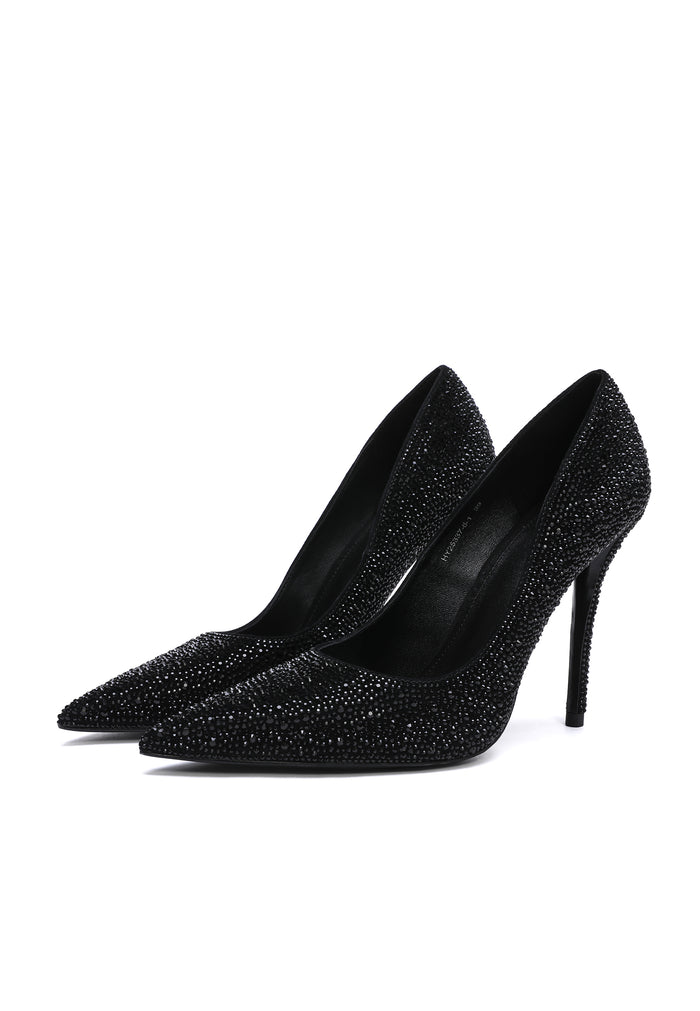 Crystal Stiletto Pumps - Black