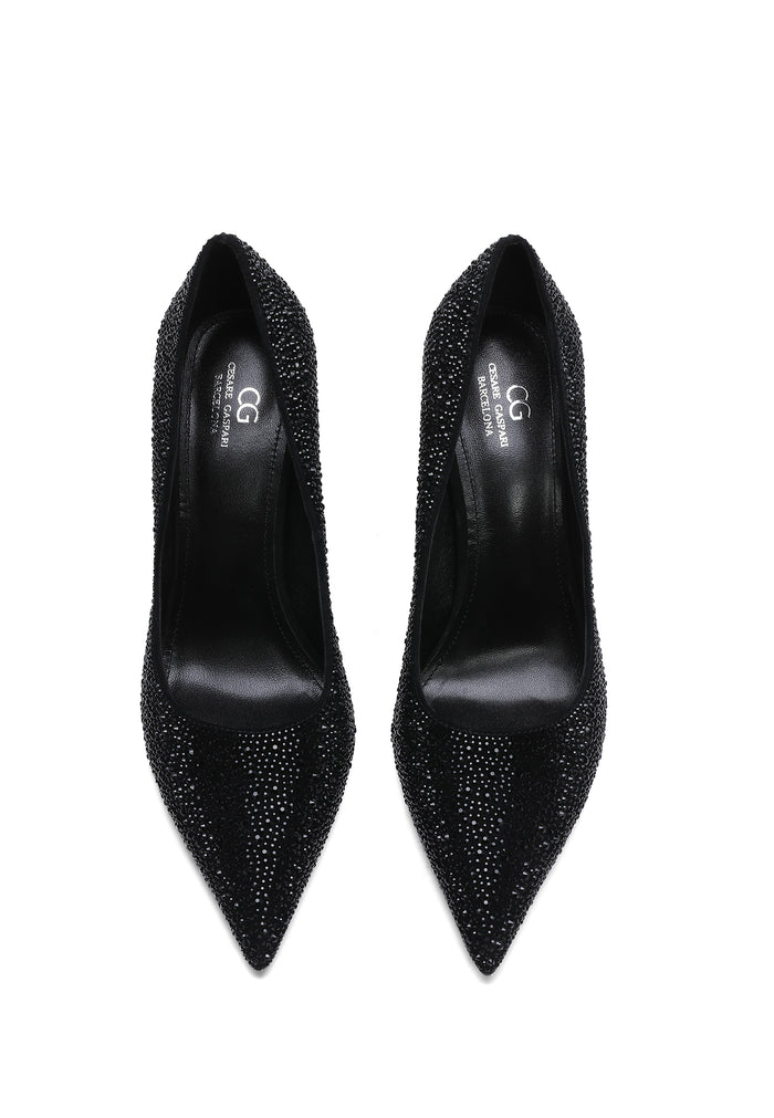 Crystal Stiletto Pumps - Black