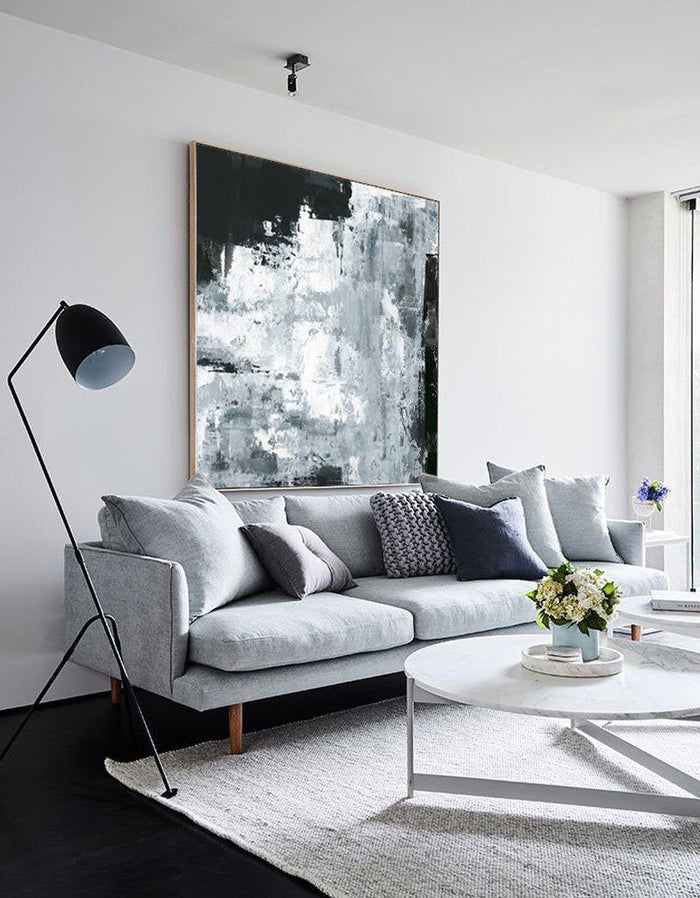 Black And White Wall Art Framed Dark Abstract Painting For Living Room