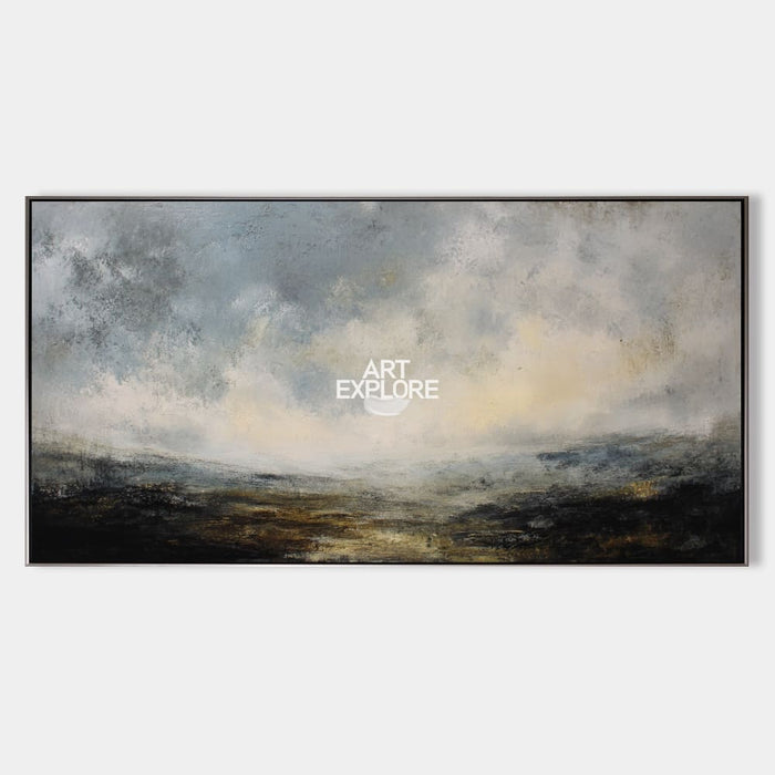 Dark Landscape Wall Art | Large Textured Long-horizontal Minimalist Canvas Art | ArtExplore