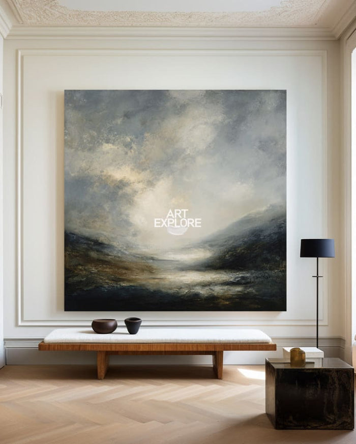 Large Dawn Lake View Wall Art | Handmade Textured Landscape Canvas Painting
